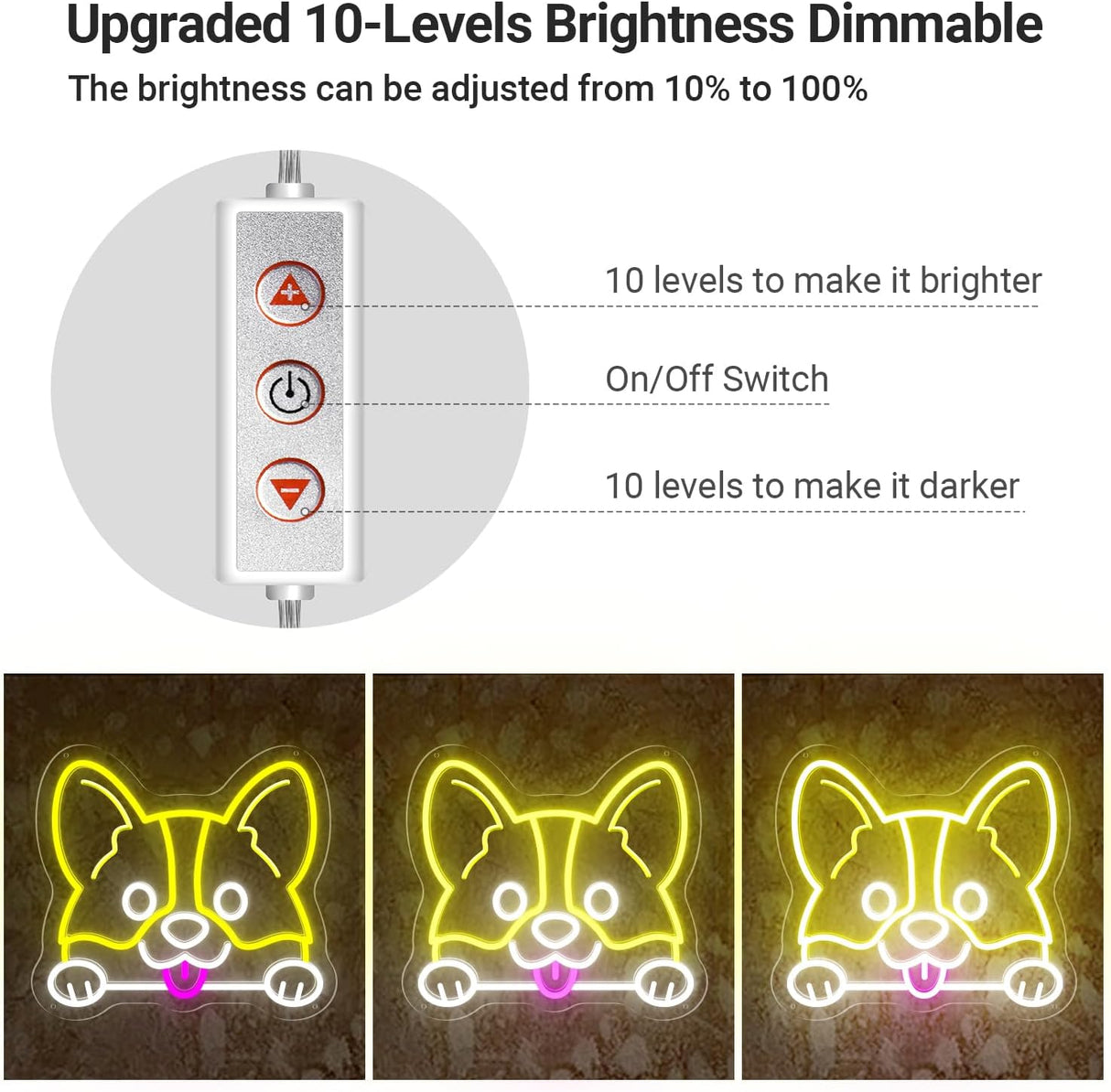 Corgi Neon Sign LED Wall Light - Lemon Yellow & Cool White Dog Head Decor, 10.9x12 Inch USB Powered