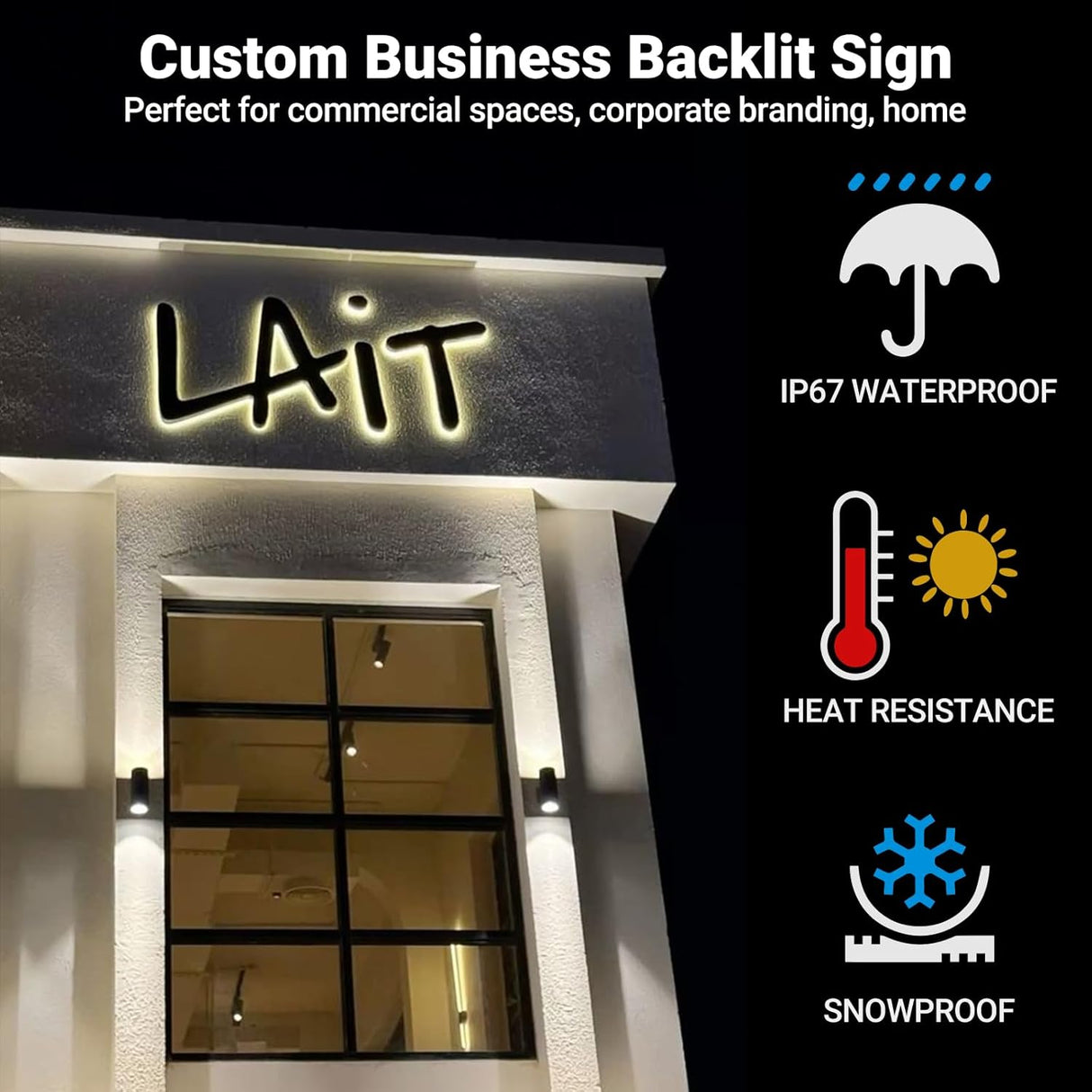 Large Custom Backlit Signage for Business, Handmade 3D Led illuminated Backlit Reverse Channel Letters