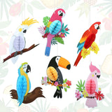 6 Pieces Hawaiian Tropical Birds Hanging Parrot Honeycomb Party