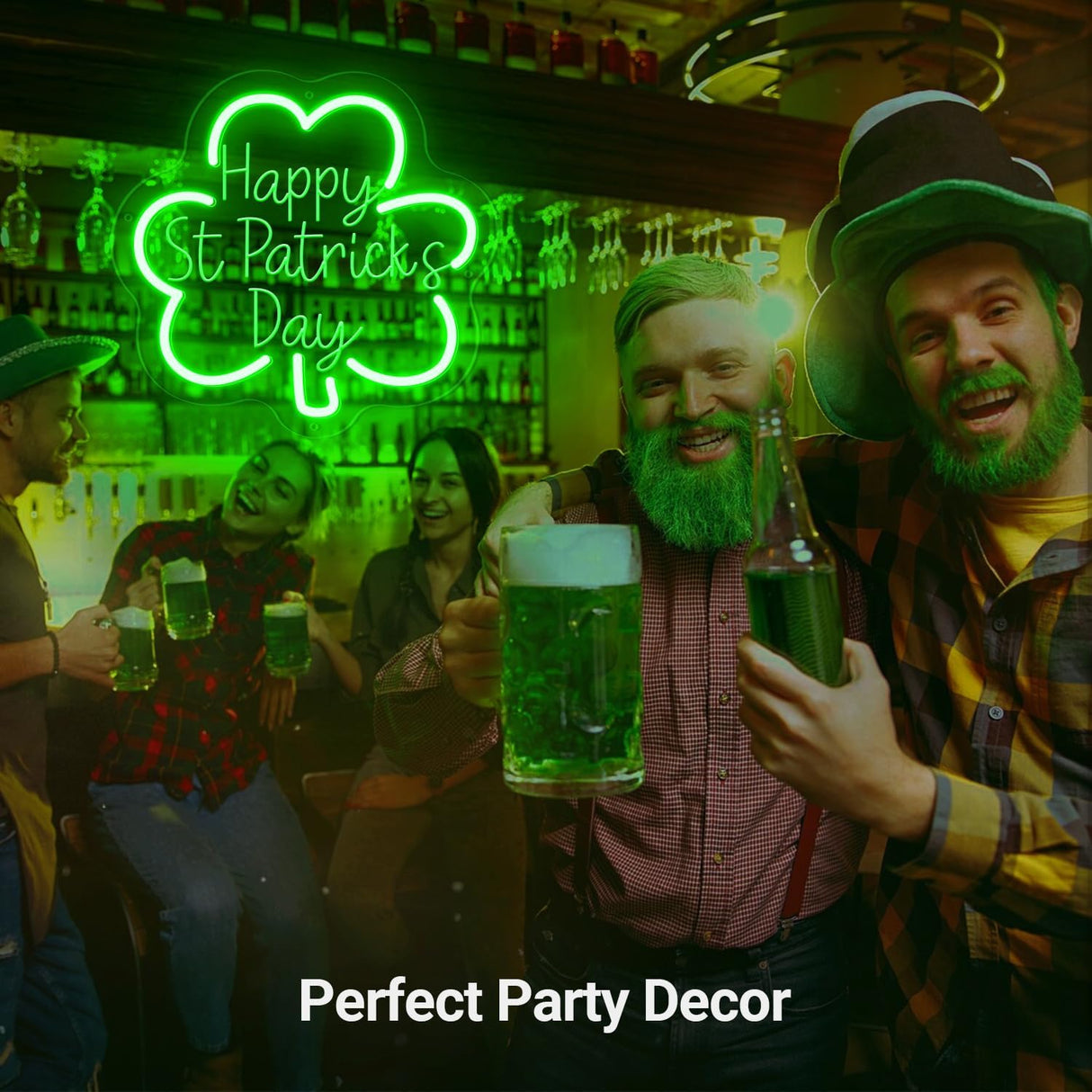 Happy St. Patrick's Day Shamrock Shape Neon Sign Party Decor LED Sign for St. Patrick's Day Decor