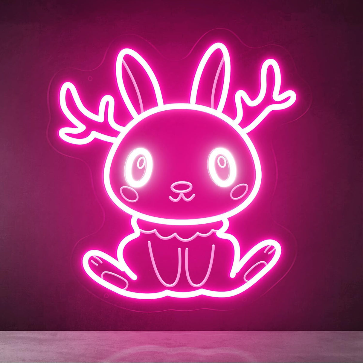 Jackalope Neon Sign, Cute Pink Smiling Jackalope LED Wall Decor for Bedroom Girls Room, 12x11 Inch USB