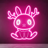 Jackalope Neon Sign, Cute Pink Smiling Jackalope LED Wall Decor for Bedroom Girls Room, 12x11 Inch USB