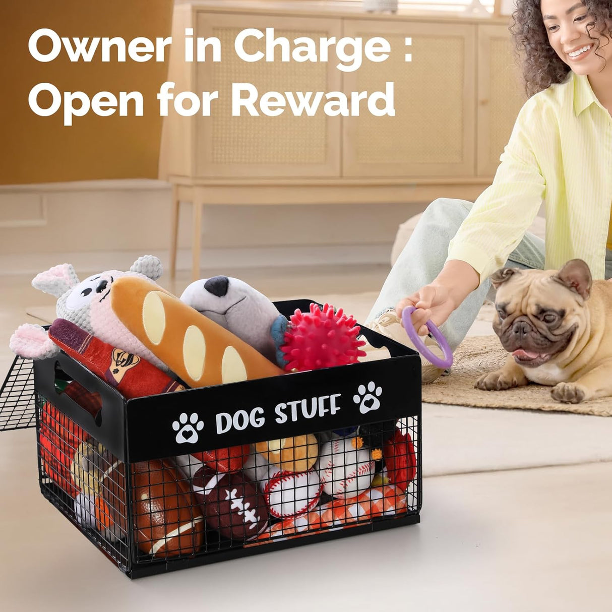 Qmetalart Dog Toy Box, Metal Dog Toy Storage Box with Lid, Chew-Resistant Dog Toy Basket, Durable