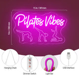Pilates Vibes Neon Sign - 15"x9" Pink Acrylic LED Light for Bedroom Home Gym Spa Beauty Salon Party Decor
