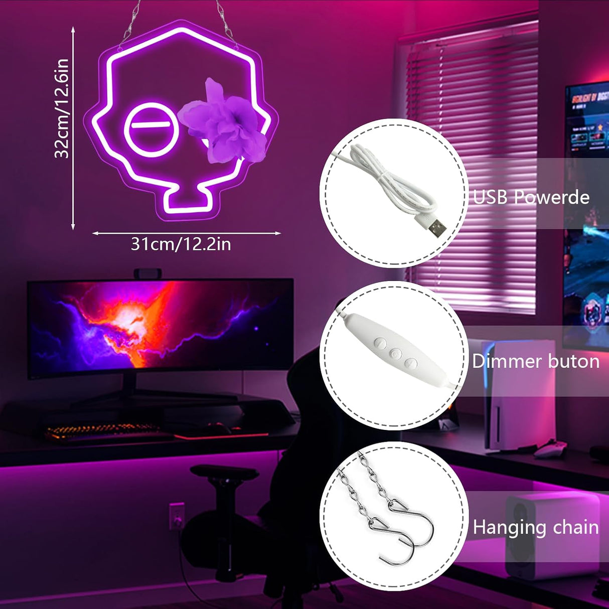 Purple Game Character Neon Signs for Wall Decor Game Logo Neon Lights for Bedroom Led Signs Suitable