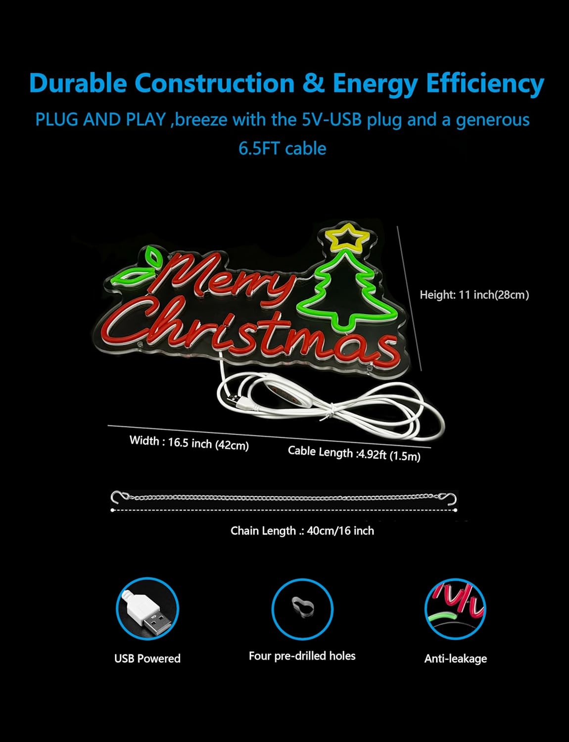 Merry Christmas Neon Sign,15.7 Inch Giant Snowflake Merry Christmas Neon Sign, USB Powered for Xmas Party Decoration (Colourful,1 Pack)