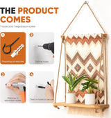 Wall Mounted Shelf, Bohemian Style Decorative Hanging Cloth, Handmade Natural Material,