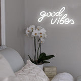 Good Vibes Neon Sign, LED Neon Signs for Wall Decor, White Neon Lights for Bedroom & Party