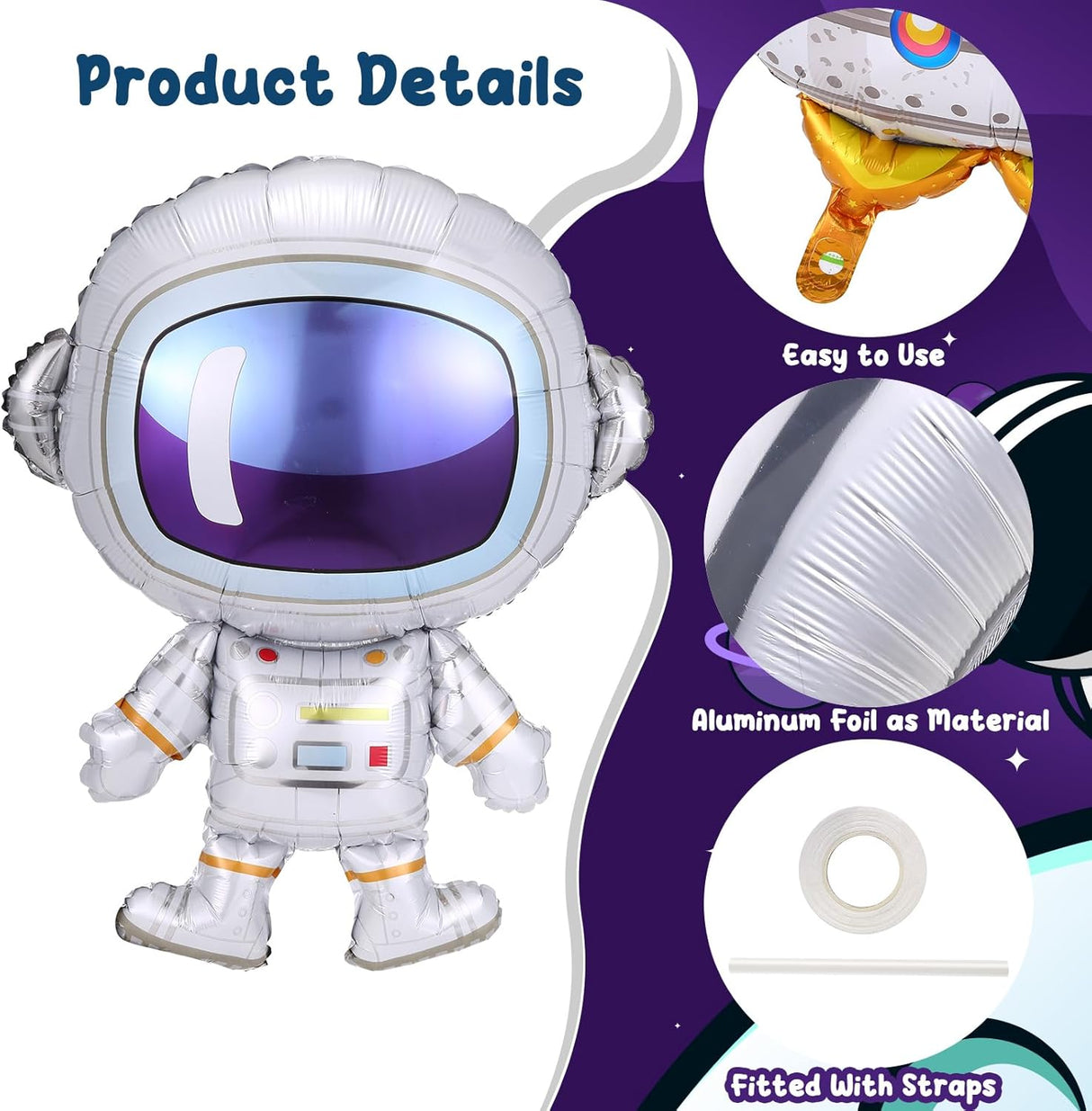 9pcs Space Balloons - Astronaut Rocket Balloons, Planets Themed Party Decorations for Birthday Parties