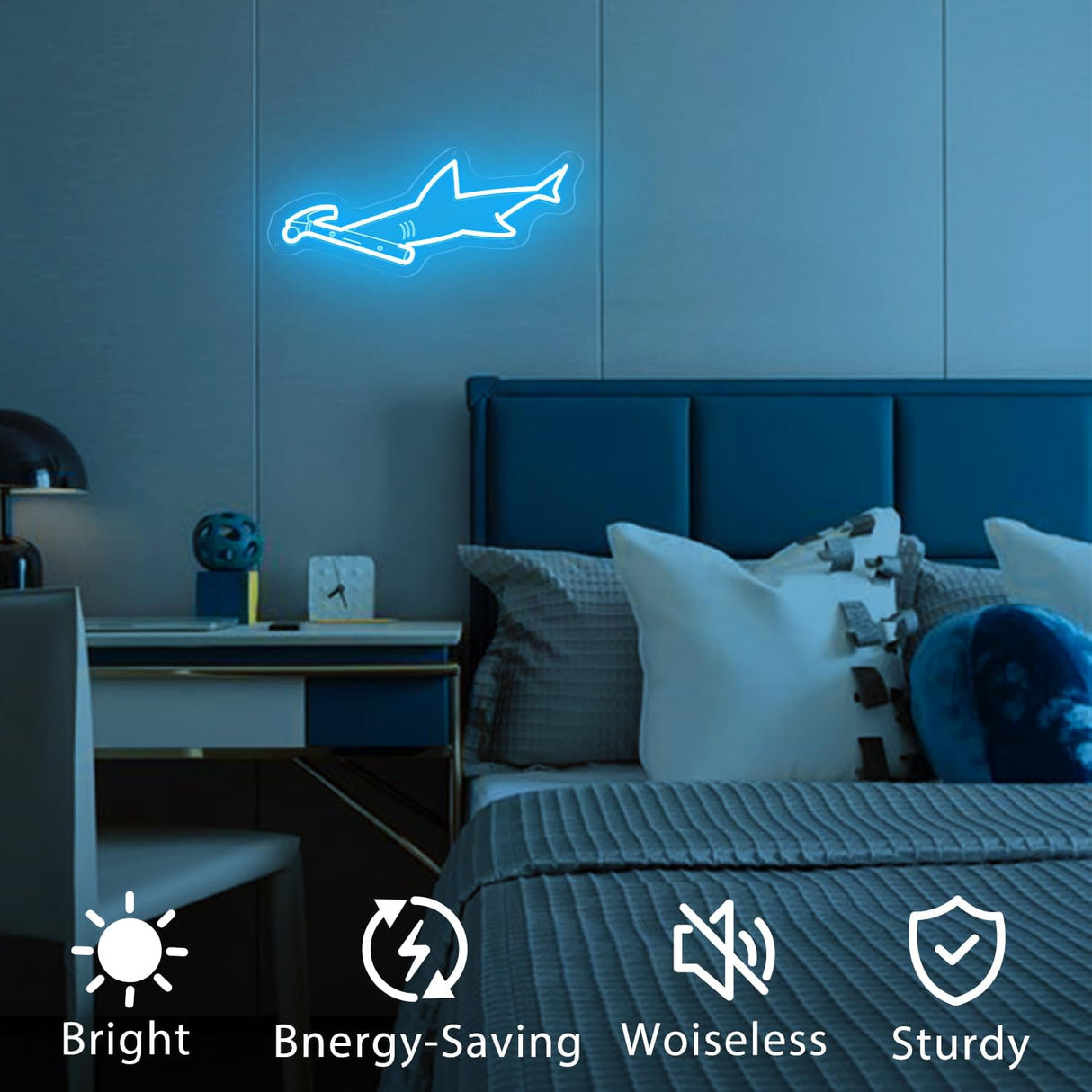 Hammerhead Shark Neon Sign Wall Art - Hammerhead LED Night Light with Personalized Option,
