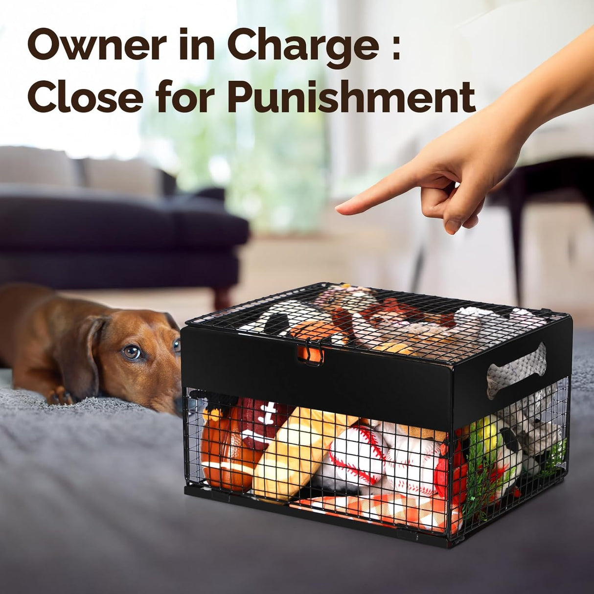 Qmetalart Dog Toy Box, Metal Dog Toy Storage Box with Lid, Chew-Resistant Dog Toy Basket, Durable