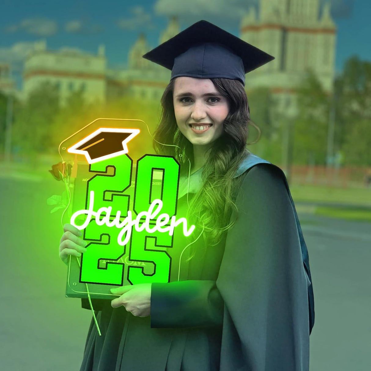 Neon Sign for High School College Graduation, Personalized LED Light Up Wall Decor for Class of 2025,