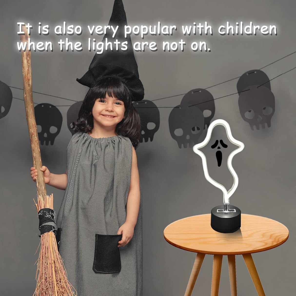 Halloween Ghost Neon Sign, Halloween Decoration LED Ghost Neon Light Sign with Base,