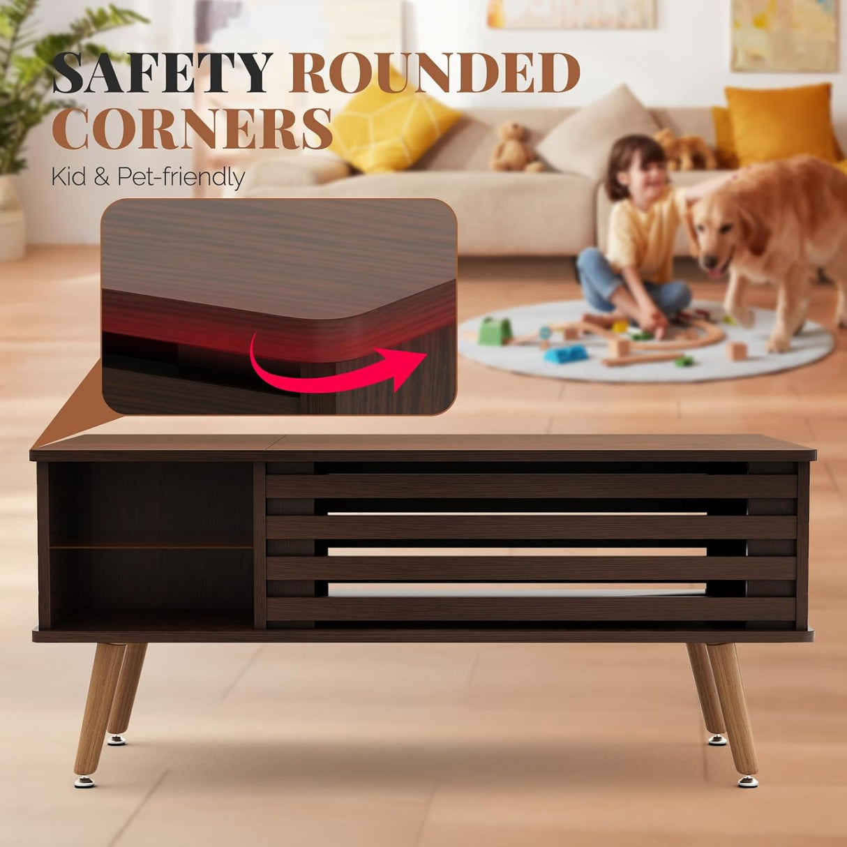 Qmetalart Lift Top Coffee Table with Storage, Mid Century Modern Coffee Table, Central