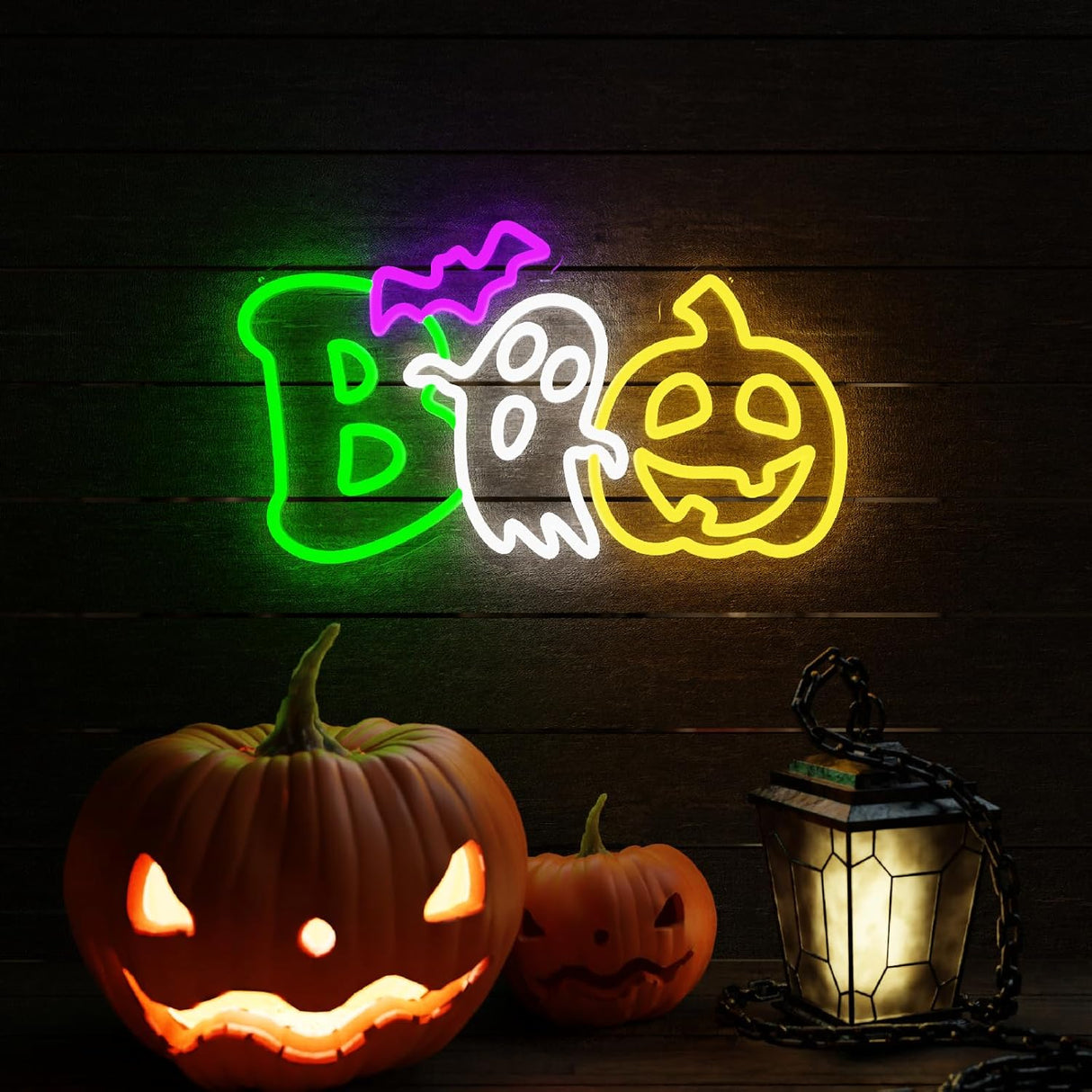 Halloween Neon Sign Dimmable LED Boo Sign Halloween Spooky Pumpkin Ghost Wall Neon