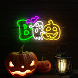 Halloween Neon Sign Dimmable LED Boo Sign Halloween Spooky Pumpkin Ghost Wall Neon