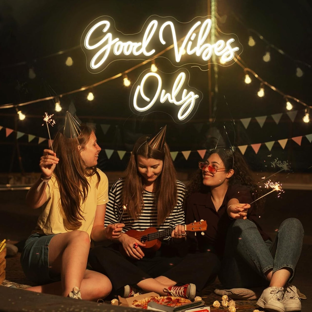 Good Vibes Only Neon Sign, Warm White Handmade DIY Placement Good vibes Led