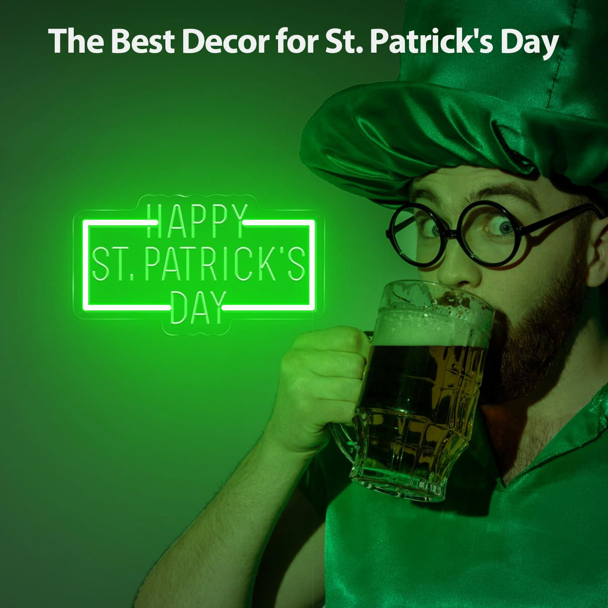 Happy St. Patrick's Day Neon Sign Party Wall Decor LED Sign for Gift, USB Powered