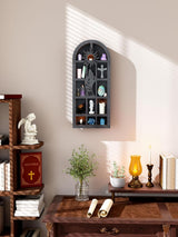 Qmetalart Religious Trinket Shelf, Crystal Display Shelf Storage Wall Hanging Wooden