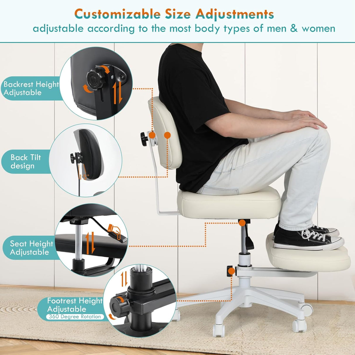 Qmetalart Cross Legged Office Chair,ADHD Friendly,Comfortable Meditation Criss Cross Chair with Wheels,