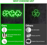 Shamrocks Neon Sign for St. Patrick's Day Wall Decor LED Sign Lucky Leaves for Gift, USB Powered Dimmable