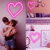 Pink Heart Neon Sign, Neon Heart Light for Wall Decor, Love Hearts LED Light up Sign 13.4×13 Inch Dimmable