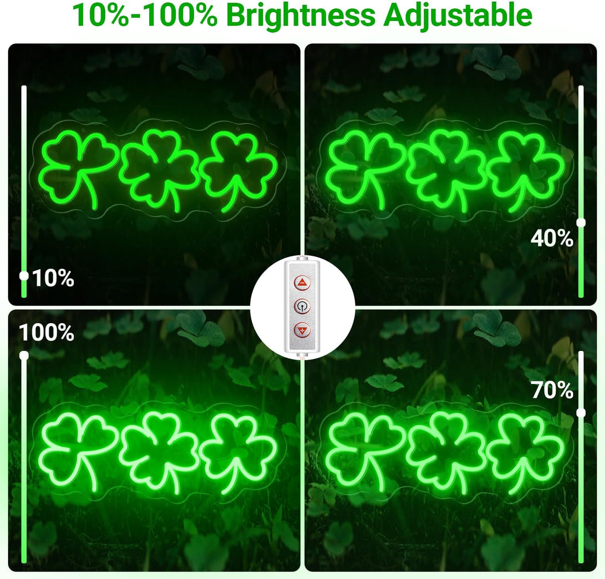 Shamrocks Neon Sign for St. Patrick's Day Wall Decor LED Sign Lucky Leaves for Gift, USB Powered Dimmable