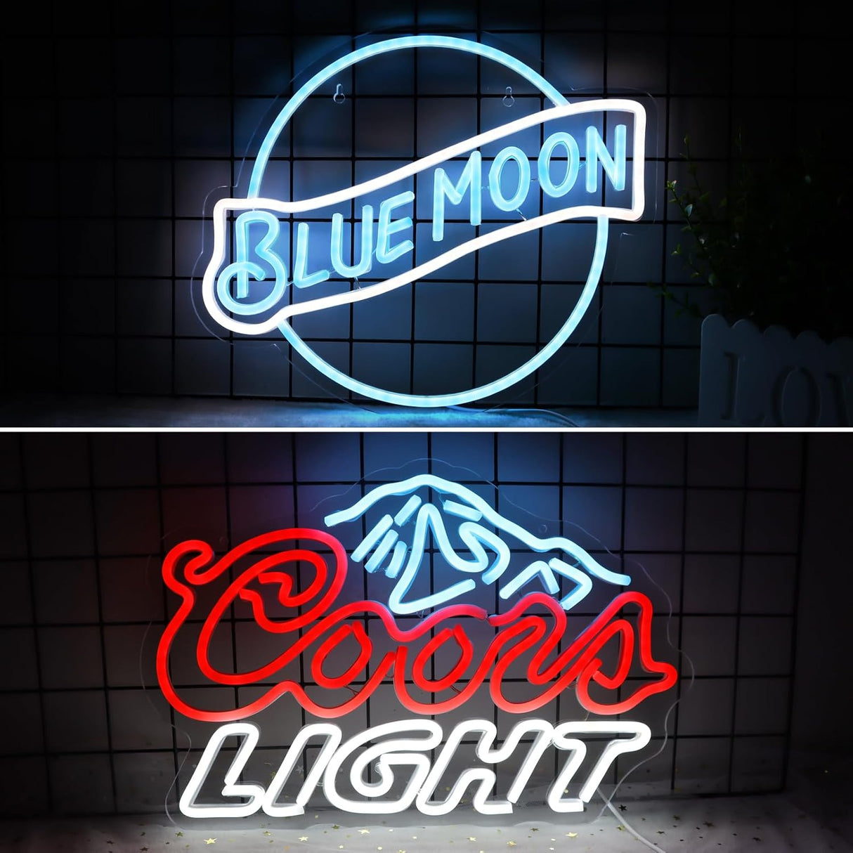 Crs Light Neon Signs 17 * 11 Inch(Azure+red+white) + Blue Moon Neon Signs 14 * 12.2 Inch(Azure+white)