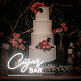 Cigar Bar Neon Sign Tabletop, White Wedding LED Neon Light with Stand, Handmade Cigar Bar
