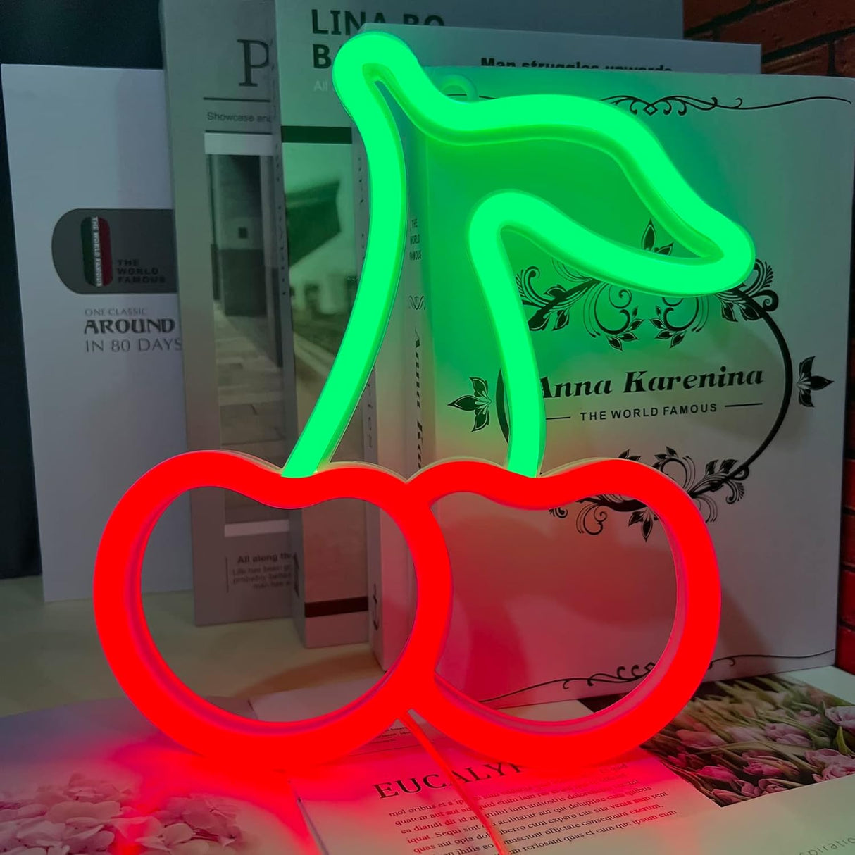 Cherry Neon Sign, Red Green Cherries Neon Lights, Cherry Neon Signs for Wall Decor,