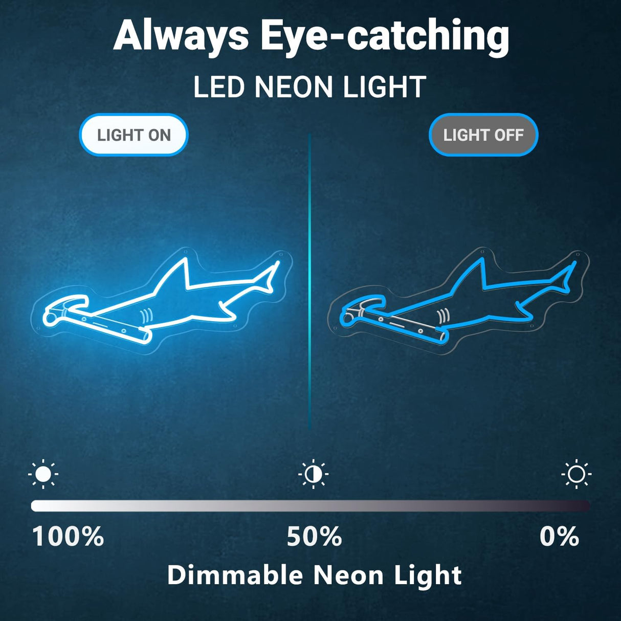 Hammerhead Shark Neon Sign Wall Art - Hammerhead LED Night Light with Personalized Option,