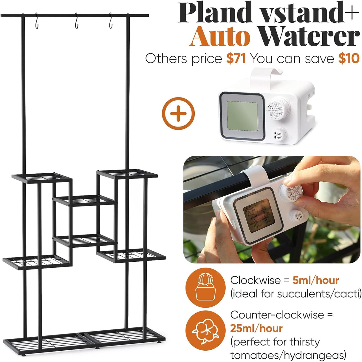 Self-Watering Outdoor Plant Stand with Automatic Drip Watering System 4 Tier with Hanging