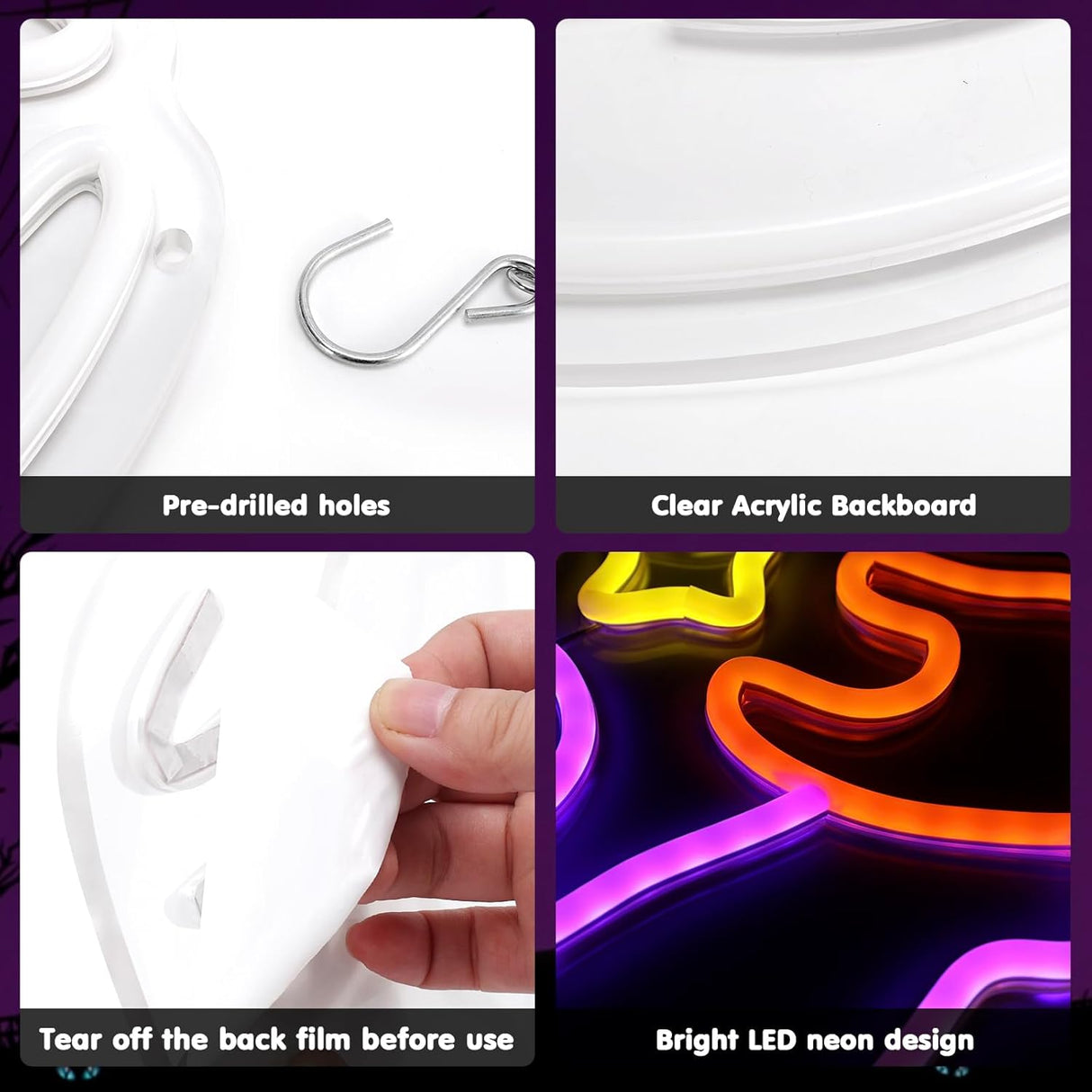 Qmetalart Halloween Cat Neon Sign, Cat on Moon Wall Decor,