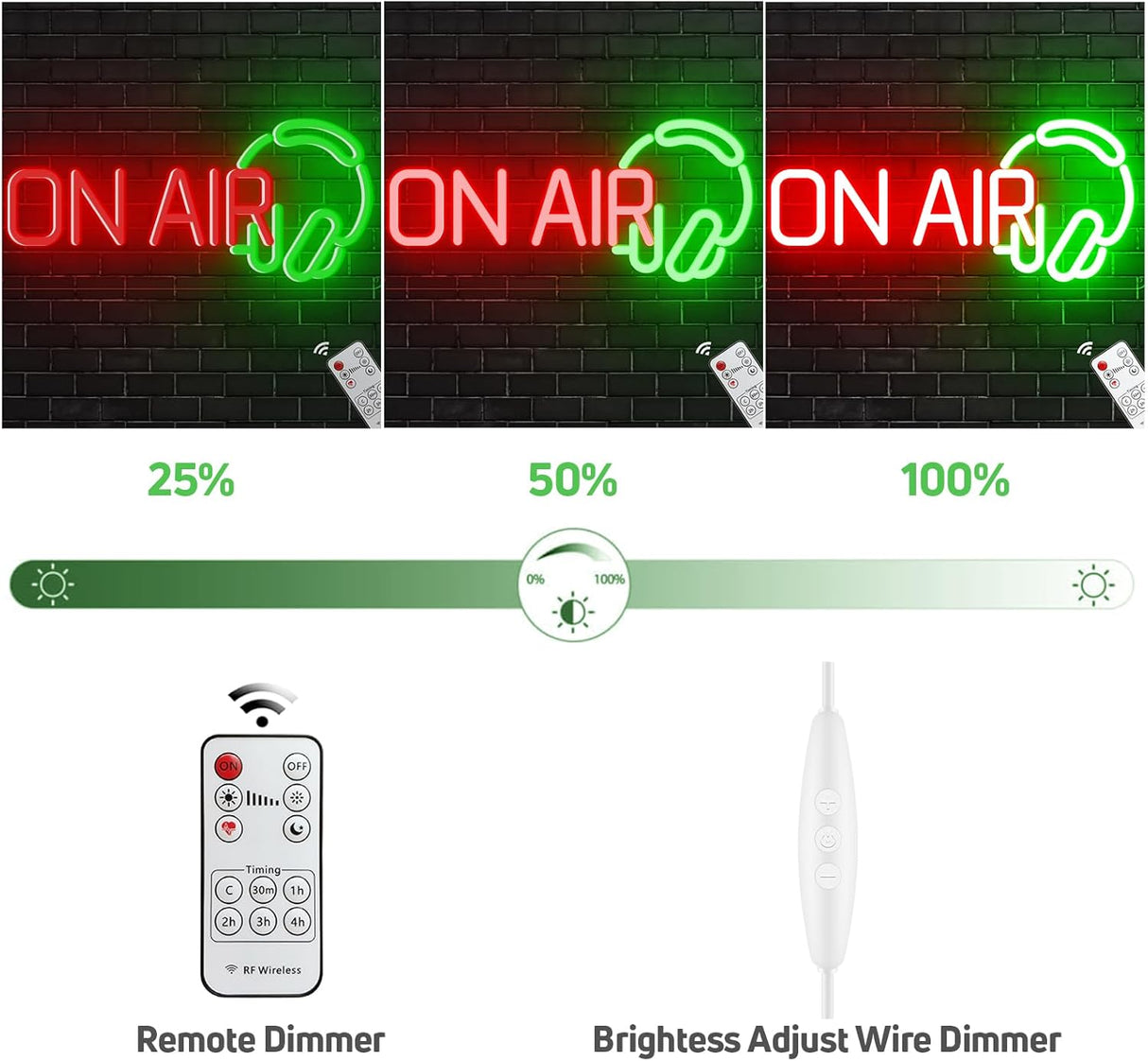 Red Green Recording Headset LED Neon Light for Live Room, USB Powered for Twitch