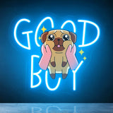 Printed Pug with Ice Blue LED, 11"x12" USB-Powered Acrylic Wall Neon Light for Dog Bedrooms