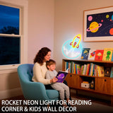 Rocket Neon Sign for Wall Decor LED Dimmable Space Neon Light for Boys Room, Game Room,