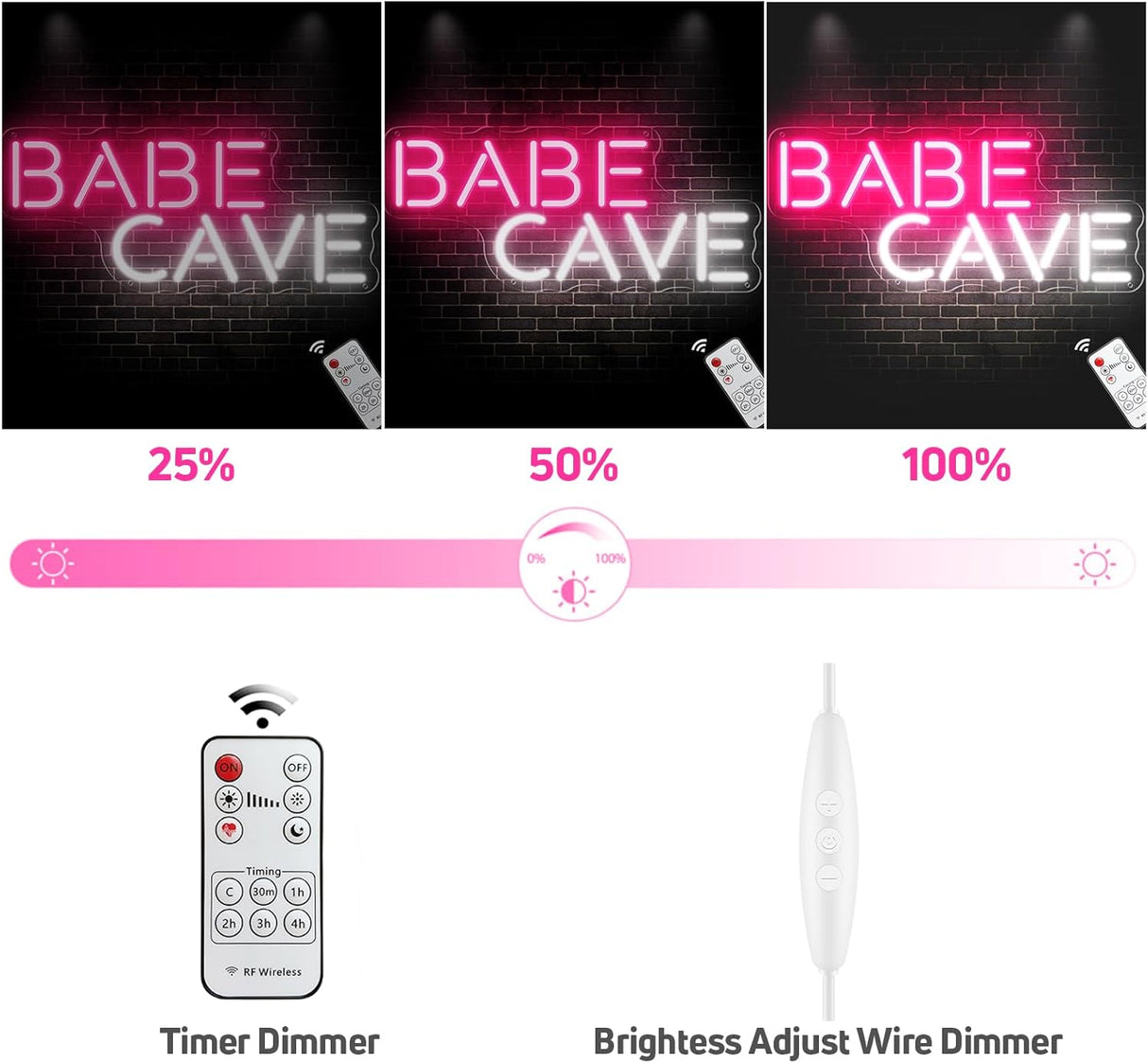 Babe Cave Neon Sign for Wall, Pink Cute Babe Cave Led Neon Light Sign, USB Power Babe Cave for Baby Room, Bedroom Home Store Business - 15''