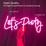 Let's Party Neon Sign, LED Neon Lights for Bedroom Wall Decor, Art Decorative Lights