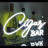 Cigar Bar Neon Sign Tabletop, White Wedding LED Neon Light with Stand, Handmade Cigar Bar