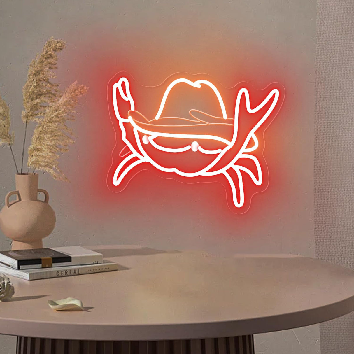 Neon Sign with Hat - Western-Themed LED Crab Wall Art for Seafood Restaurants