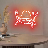 Neon Sign with Hat - Western-Themed LED Crab Wall Art for Seafood Restaurants