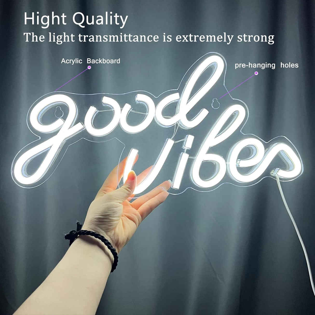 Good Vibes Neon Sign, LED Neon Signs for Wall Decor, White Neon Lights for Bedroom & Party