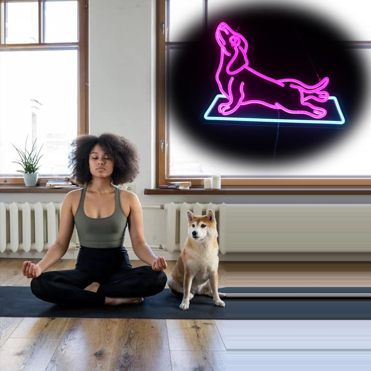Dog Yoga Neon Sign, Dachshund Yoga Led Sign, Yoga Club Wall Decor