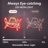 Neon Sign with Hat - Western-Themed LED Crab Wall Art for Seafood Restaurants