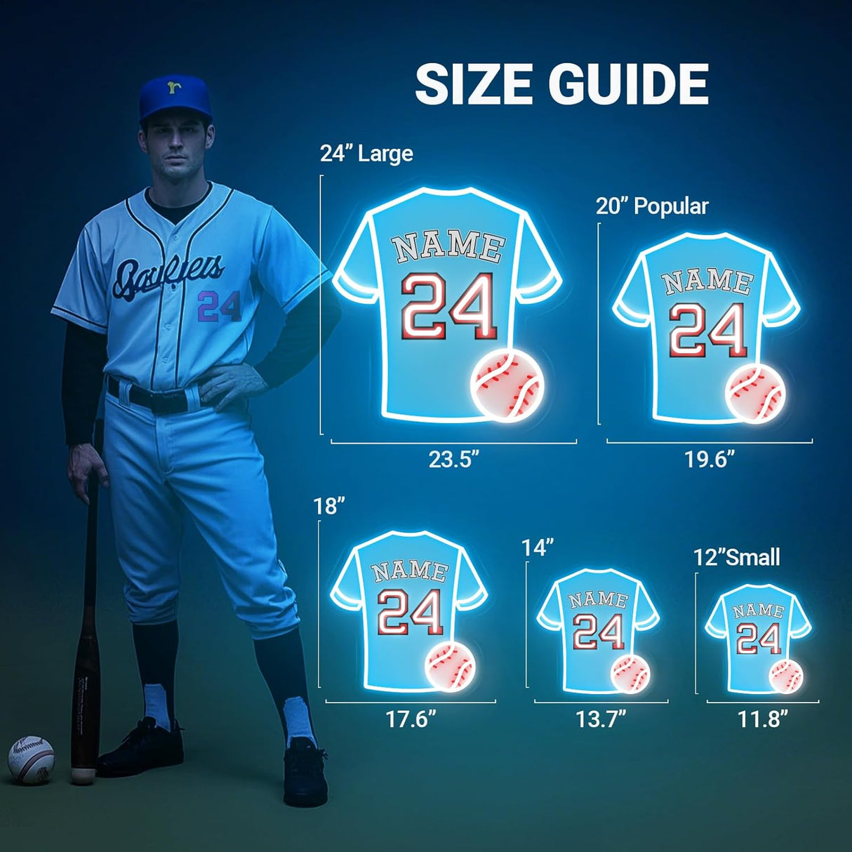 Neon Signs for Wall Decor, Customizable Number Name Softball Neon Sign