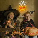 Halloween Ghost Pumpkin Neon Sign,Ghost Face Neon Light Spooky Pumpkin Neon Light Up Signs