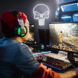 Crs Light Neon Signs 17 * 11 Inch(Azure+Red+White) + Punisher Skull Neon Signs 16.5 * 13 Inch(White)