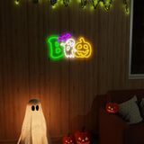 Halloween Neon Sign Dimmable LED Boo Sign Halloween Spooky Pumpkin Ghost Wall Neon