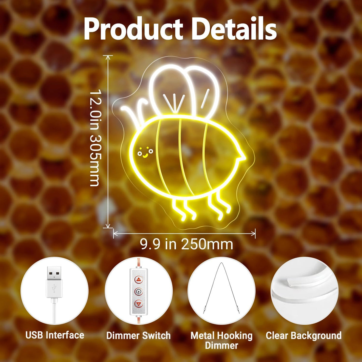 Honeybee Neon Light Wall Decor - LED Room Decor for Bedroom, Kids Room, Living Room