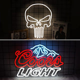 Crs Light Neon Signs 17 * 11 Inch(Azure+Red+White) + Punisher Skull Neon Signs 16.5 * 13 Inch(White)